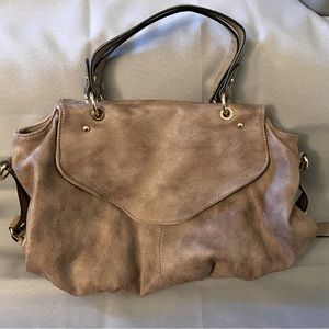 Mezon Textured 2-Tone Satchel Handbag, Brown Suede